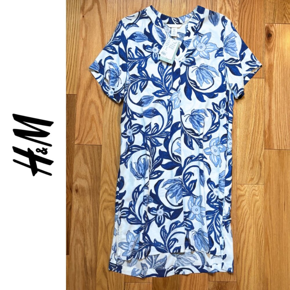 H&M | Blue Floral Viscose Tunic Dress | XS, NWT